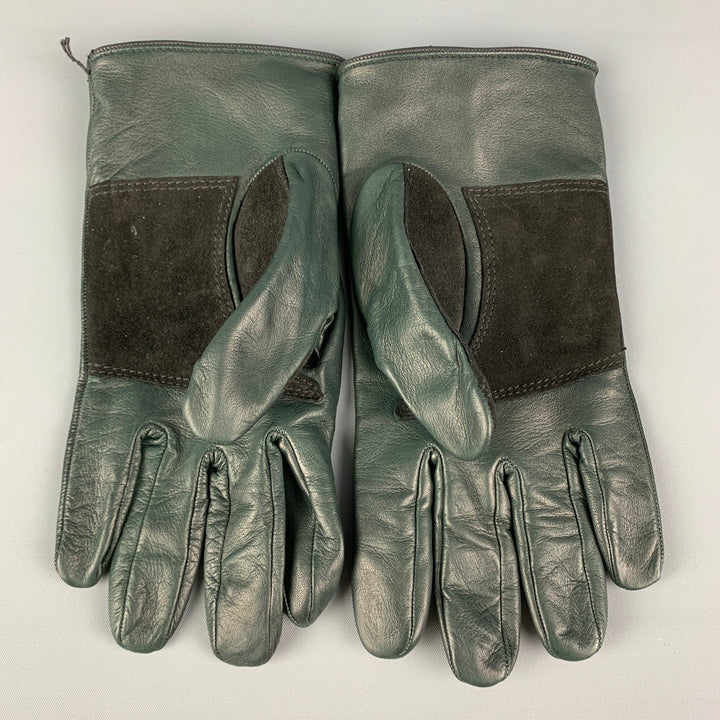 EMPORIO ARMANI Size M Dark Green Black Color Block Leather Suede Gloves