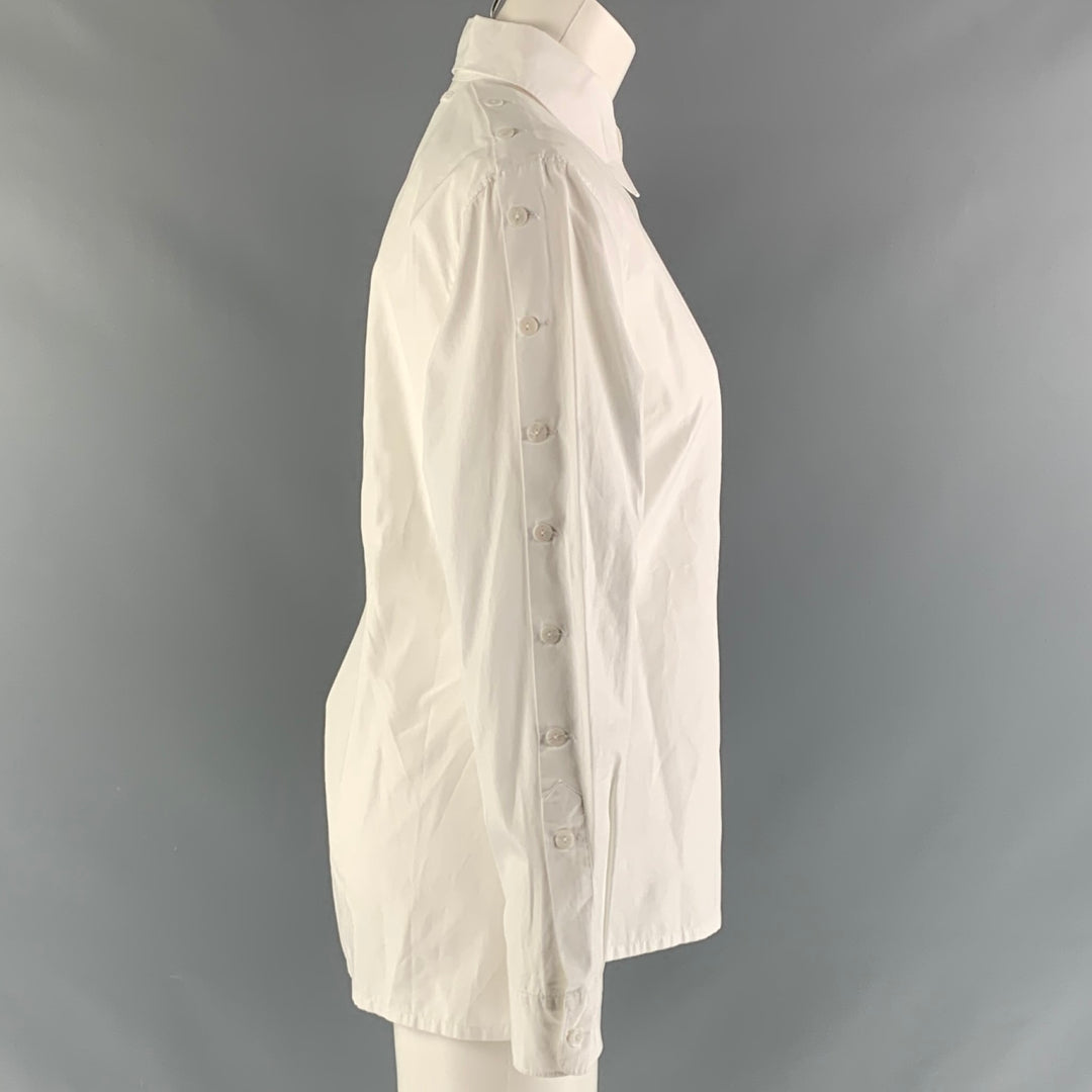 JEAN PAUL GAULTIER Size 8 White Cotton Solid Buttoned Sleeve Shirt