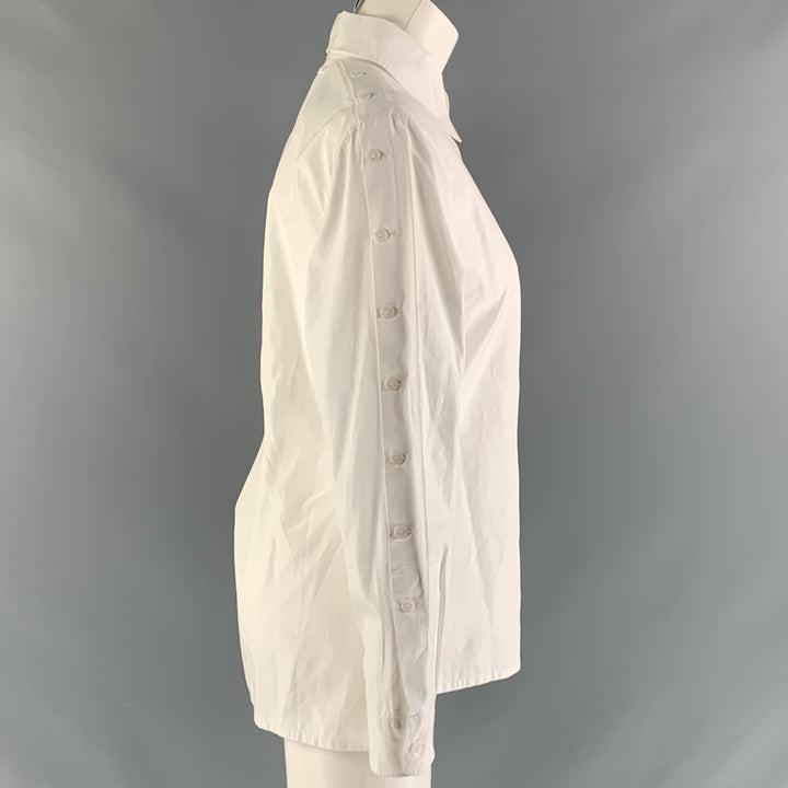JEAN PAUL GAULTIER Size 8 White Cotton Solid Buttoned Sleeve Shirt