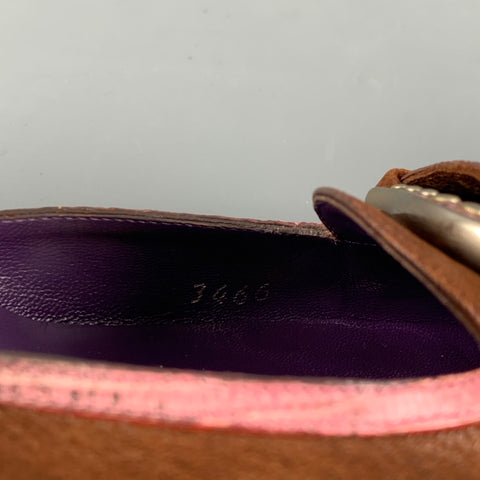 PRADA Size 6 Brown Rose Leather Pointed Toe Pumps