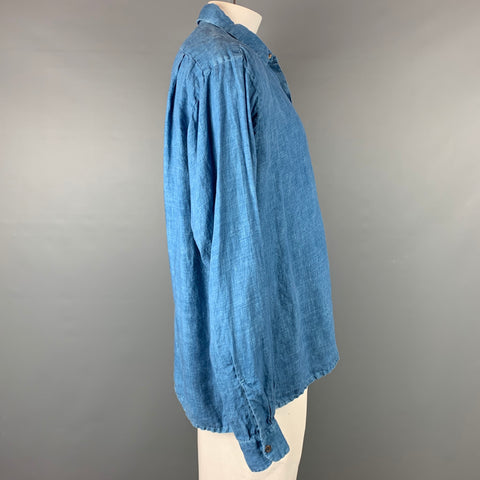 45rpm Ai Majotae Size XL Blue Hemp Button Up Long Sleeve Shirt