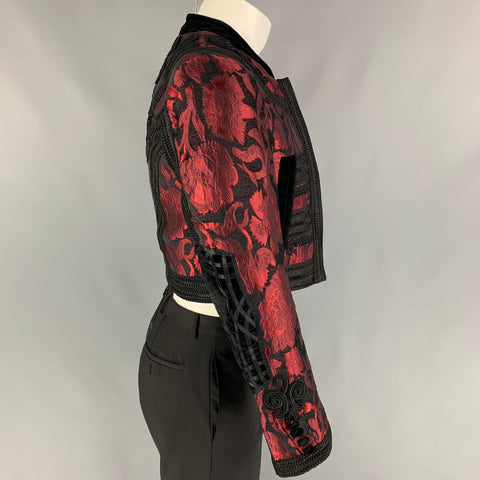 DOLCE & GABBANA SS 2015 Size 36 Red Brocade Viscose Blend Cropped Vest & Jacket