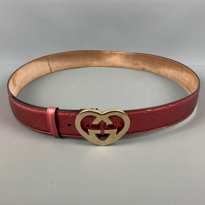 GUCCI 'Guccisima Interlocking' GG Heart Waist Size 40 Pink Embossed Patent Leather Belt