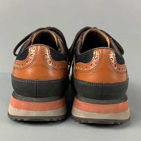 PRADA Size 7.5 Black Tan Mesh Lace Up Sneakers