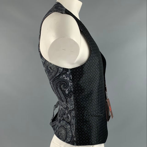 ETRO Size 46 Black Grey Jacquard Polyester Blend Vest