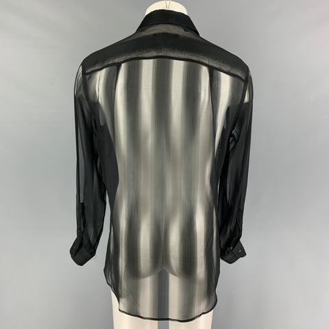GUCCI by Tom Ford Size L Black Sheer Stripe Silk Button Up Long Sleeve Shirt