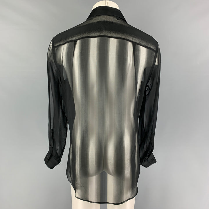 GUCCI by Tom Ford Size L Black Sheer Stripe Silk Button Up Long Sleeve Shirt