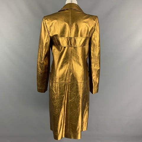 JUST CAVALLI Size 8 Bronze Metallic Leather Long Coat