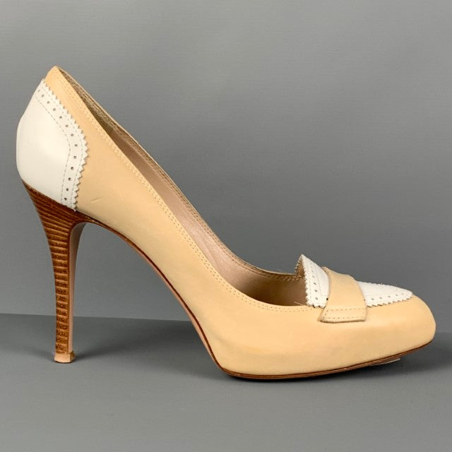 GIANVITO ROSSI Size 7 Beige Cream Leather Perforated Pumps