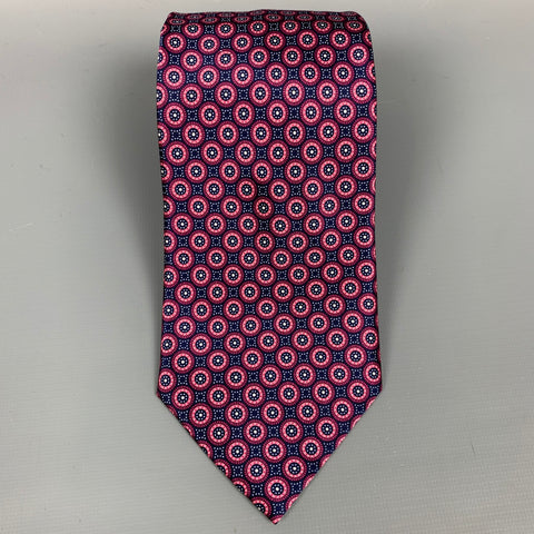 BRIONI Burgundy & Navy Circle Print Silk Tie