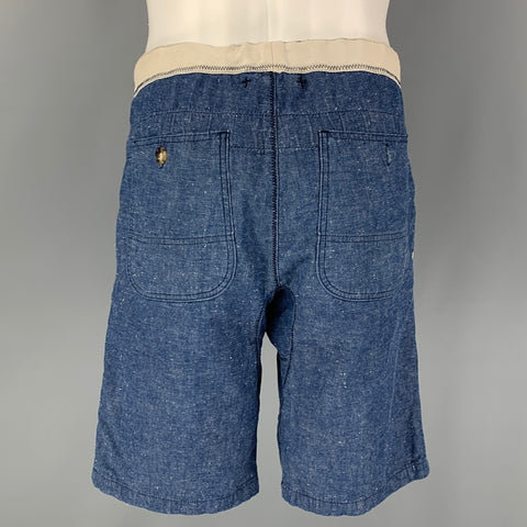 BEAMS Size L Blue White Cotton Linen Drawstring Shorts