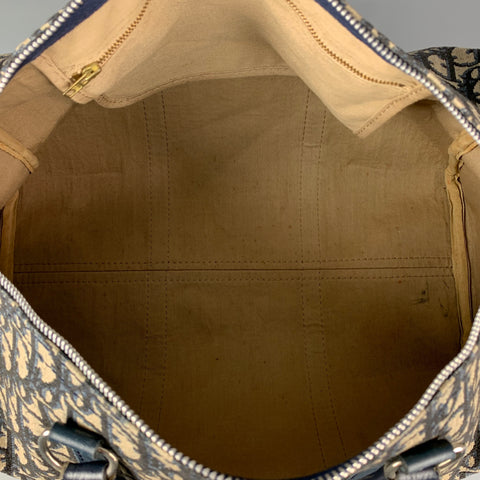 CHRISTIAN DIOR Monsieur Boston Navy & Beige Monogram Coated Canvas Handbag