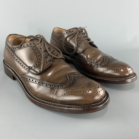 BARNEY'S NEW YORK Size 8.5 Brown Antique Leather Wingtip Lace Up Brogues