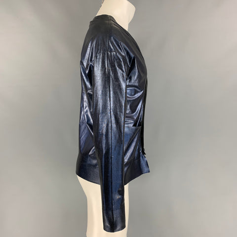 BURBERRY PRORSUM Spring 2013 Size S Blue Metallic Silk Button Down Cardigan