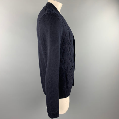 SANDRO Size XXL Navy Knitted Merino Wool Buttoned Cardigan Sweater