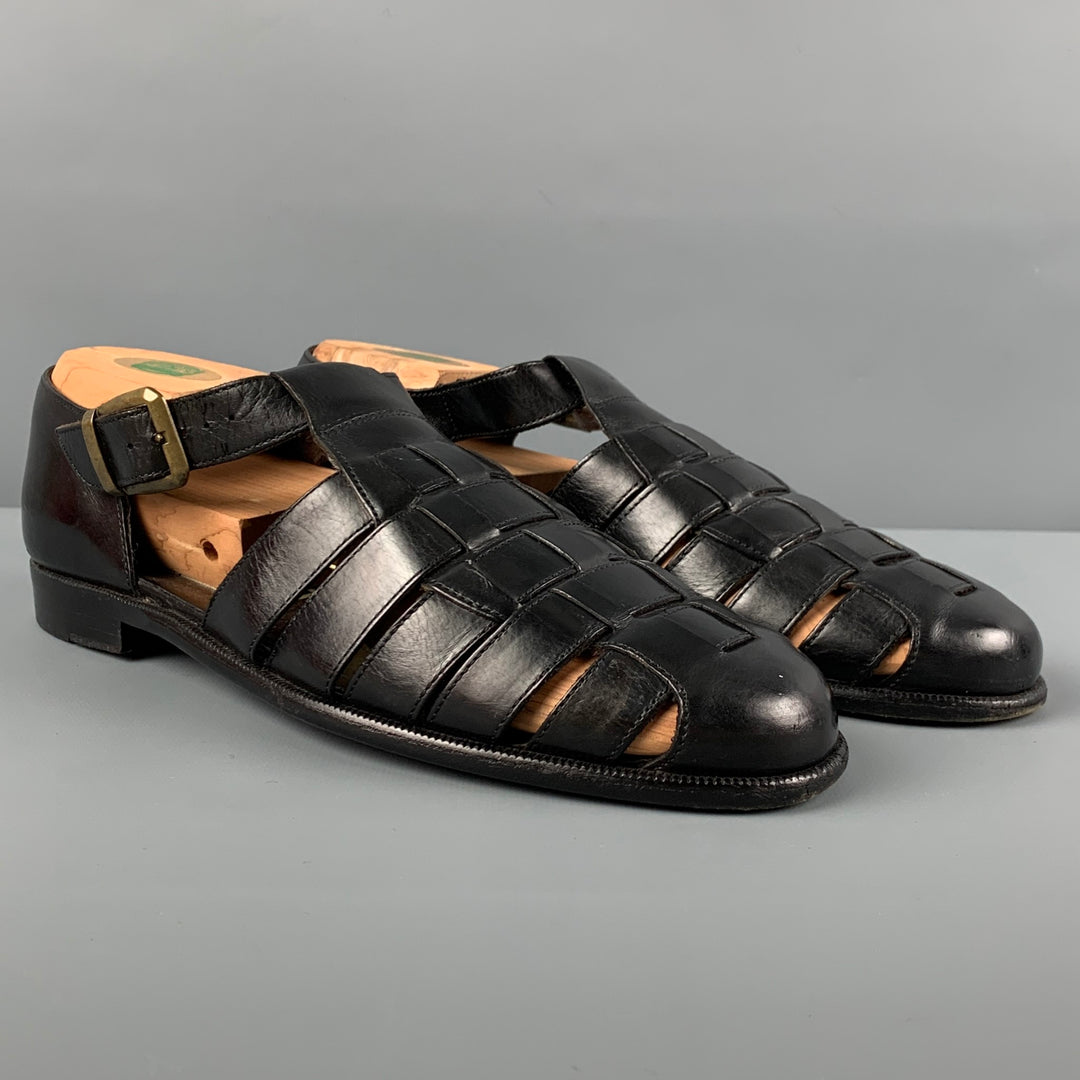 BRAGANO Size 8 Black Leather Sandals
