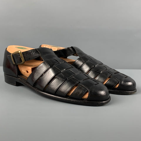 BRAGANO Size 8 Black Leather Sandals