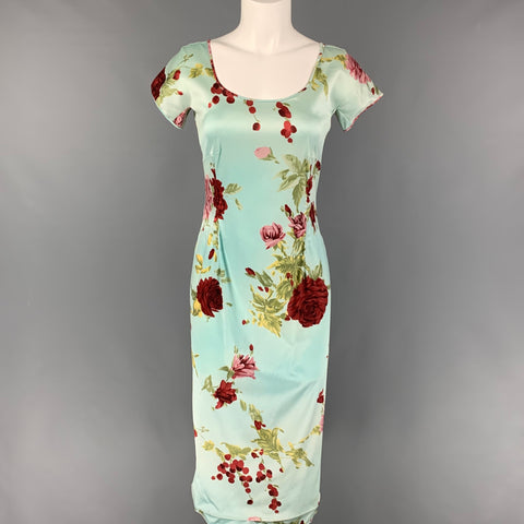 DOLCE & GABBANA Size 4 Light Blue Burgundy Green Floral Silk Blend Dress