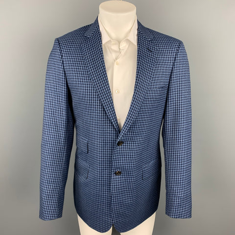 BRIONI Size 40 Navy & Blue Checkered Wool Notch Lapel Custom Sport Coat