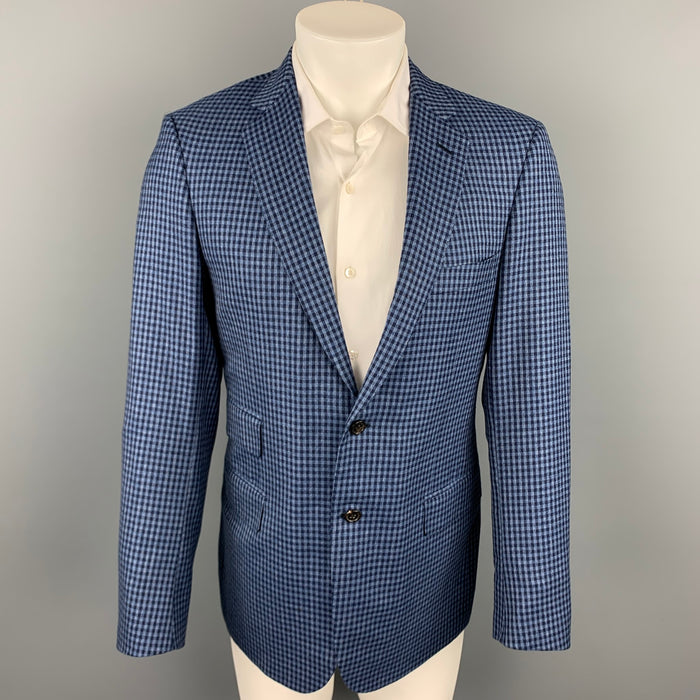 BRIONI Size 40 Navy & Blue Checkered Wool Notch Lapel Custom Sport Coat