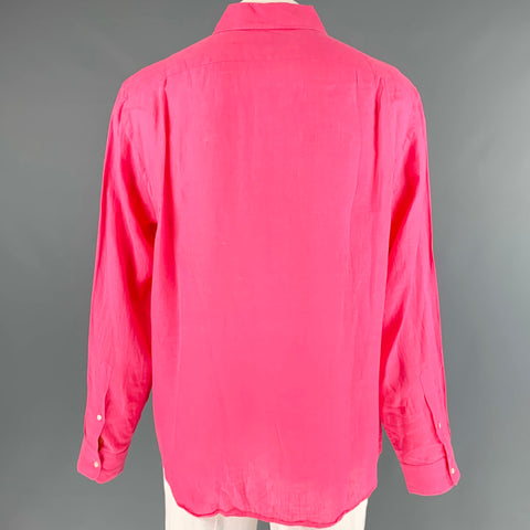 RALPH LAUREN Size XXL Pink Linen Spread Collar Long Sleeve Shirt