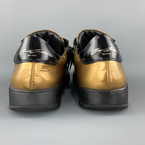 Bruno Bordese Size 10 Gold Studded Leather Zip Sneakers