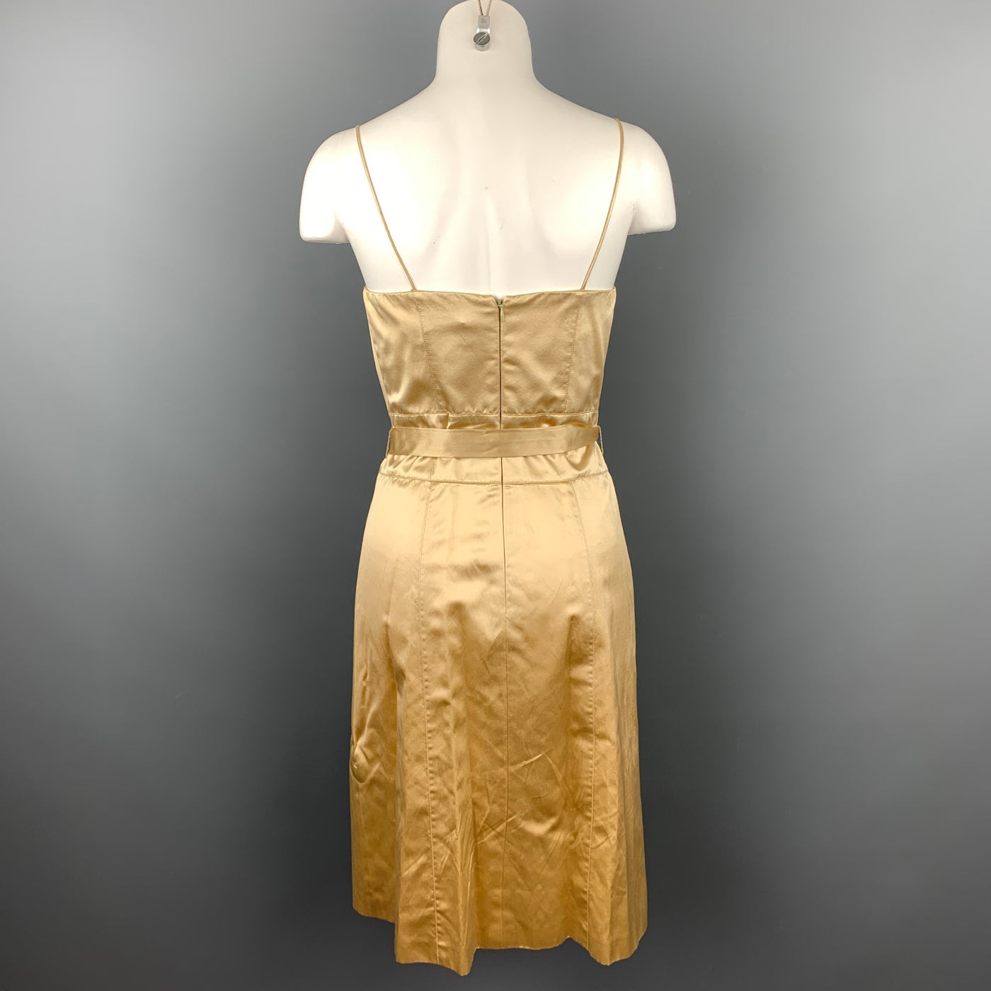CAROLINA HERRERA Size 4 Gold Satin Silk / Cotton Double Breasted Belted 2 PC Dress Set