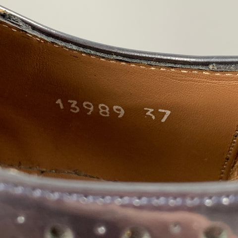 PERTINI Size 7 Silver Gold Perforated Patent Leather Wingtip Shoes
