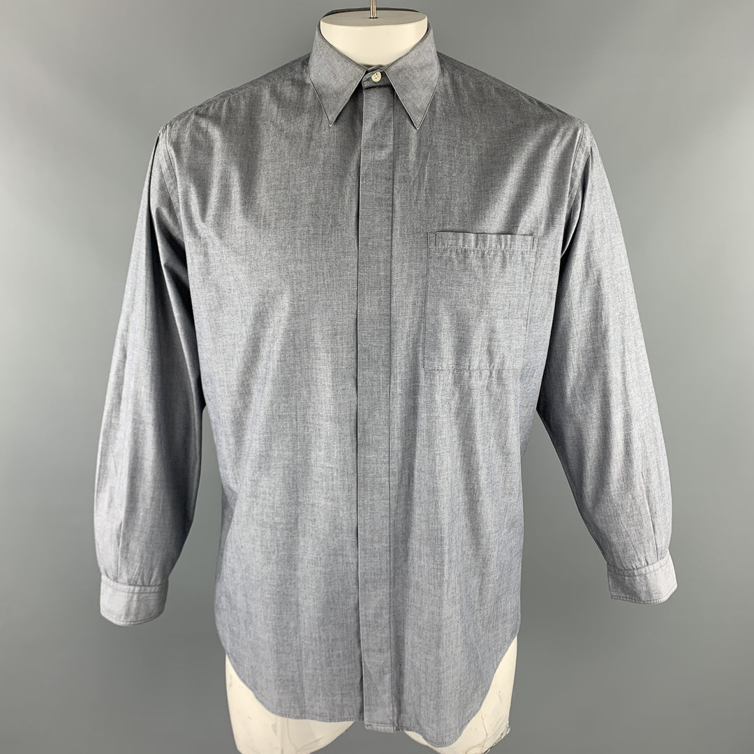 Vintage V2 by VERSACE Size M Gray Cotton Button Up Patch Pocket Long Sleeve Shirt