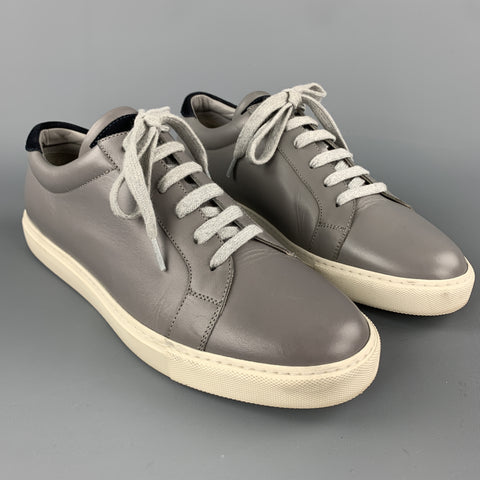 BRUNELLO CUCINELLI Size 10 Grey & Navy Leather Lace Up Sneakers