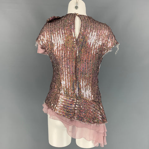 MARC JACOBS Size 8 Pink Sequined Polyester Cap Sleeves Dress Top