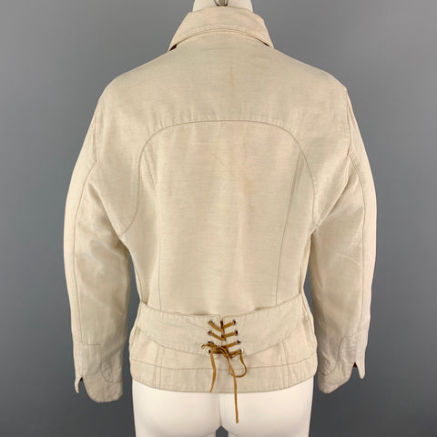 TRUSSARDI Size S Beige Cotton / Flax Zip Up Contrast Stitch Jacket