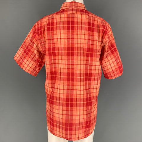 PAUL STUART Size M Red Orange Plaid Cotton Short Sleeve Shirt