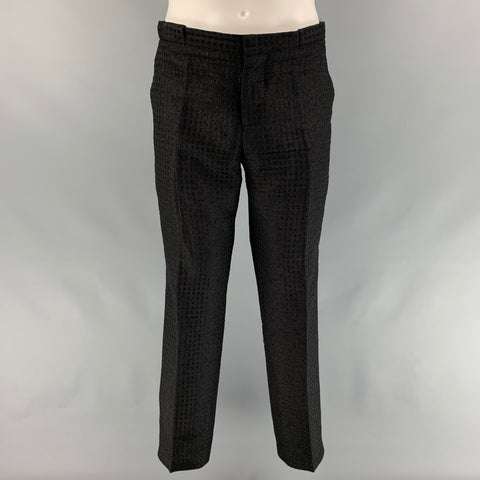 ETRO Size 40 Black & Navy Jacquard Silk Blend Collarless Suit