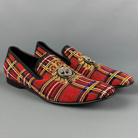 DONALD J PLINER Size 12 Red Multi-Color Beaded Leather Slip On Loafers