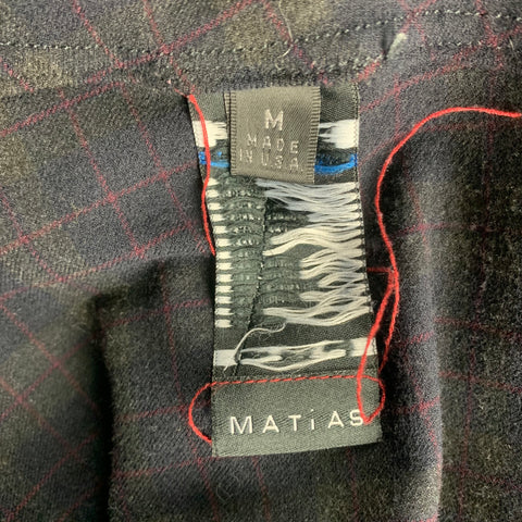 MATIAS Size M Charcoal & Black Checkered Wool Blend Button Up Long Sleeve Shirt