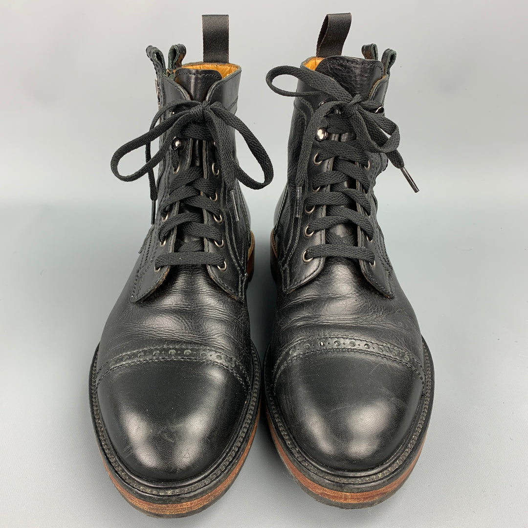 LANVIN Size 9 Black Leather Cap Toe Side Zipper Ankle Boots