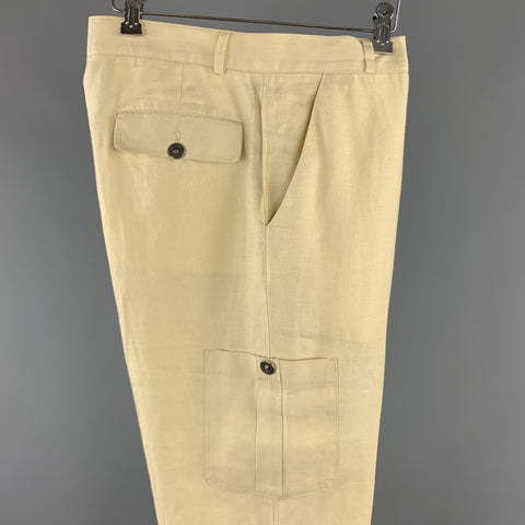 Vintage VERSUS by GIANNI VERSACE Size 36 Cream Linen Medusa Buttons Zip Fly Casual Pants
