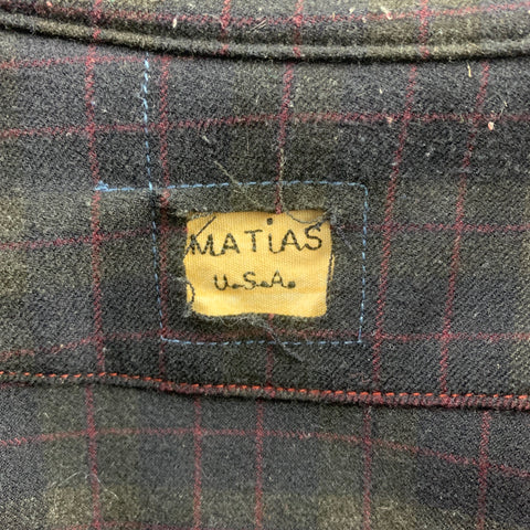 MATIAS Size M Charcoal & Black Checkered Wool Blend Button Up Long Sleeve Shirt
