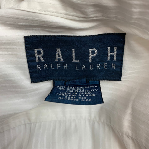 RALPH LAUREN Size 2 White Ribbed Cotton French Cuffs Blouse