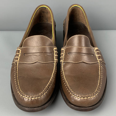 RALPH LAUREN Size 10.5 Brown Contrast Stitch Leather Penny Loafers