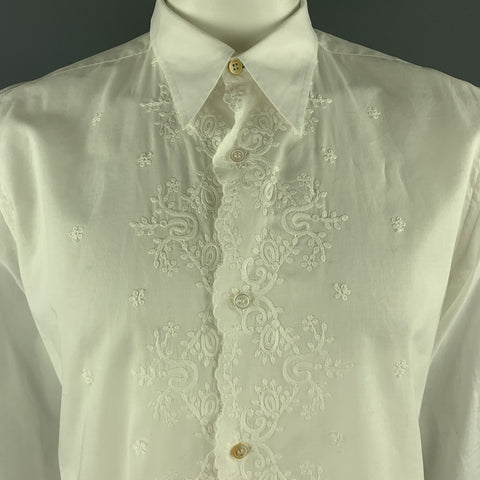 PAUL SMITH Size XL White Floral Embroidered Cotton Button Up Shirt