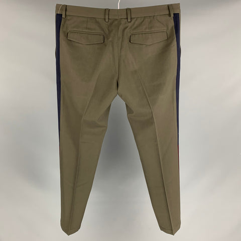 VALENTINO Size 34 Olive Wool Zip Fly Tuxedo Stripe Dress Pants