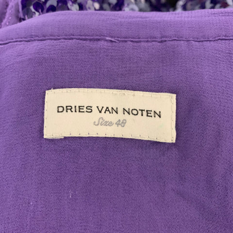 DRIES VAN NOTEN Size S Purple Sequined Viscose Hidden Placket Long Sleeve Shirt