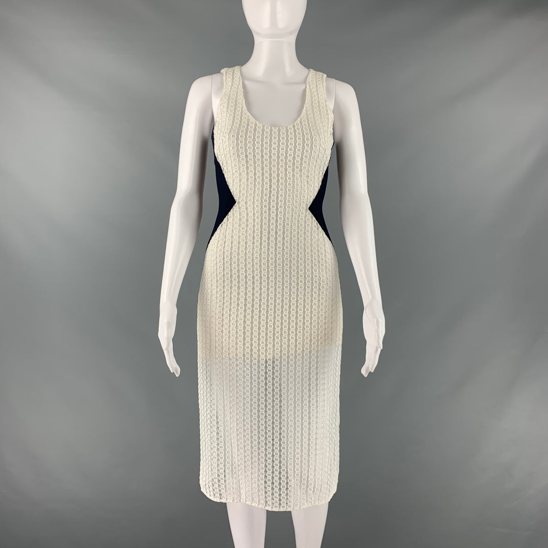 prabal gurung black and white dress PRABAL GURUNG Size 0 White Black Polyester Sheath Midi Dress