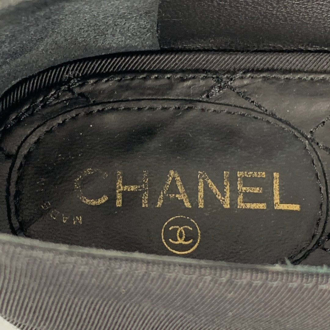 CHANEL Talla 6 Mocasines planos de tela negra con diamantes de imitación