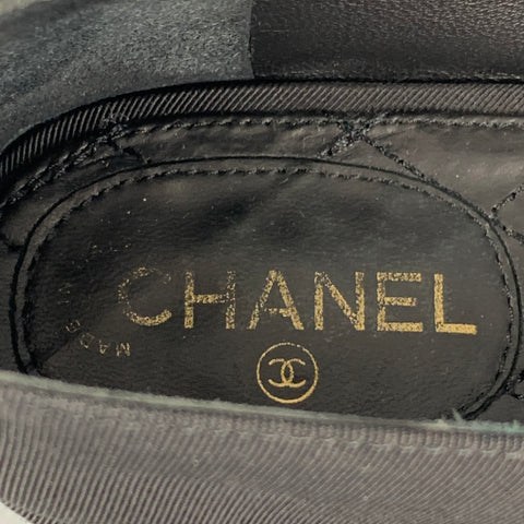 CHANEL Size 6 Black Fabric Rhinestone Loafer Flats