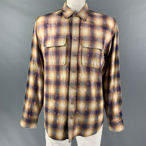 PURPLE BRAND Size XXL Beige &  Purple Plaid Cotton Button Down Long Sleeve Shirt