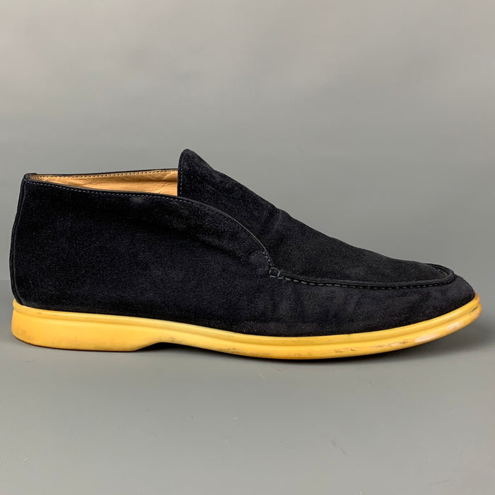 LORO PIANA Size 9.5 Navy Yellow Leather Open Walk Boots