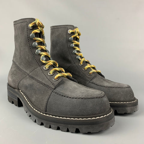 LANVIN Taille 7 Bottes à lacets en daim charbon de bois